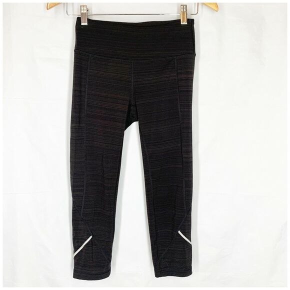 FILA Sport Athletic Leggings XS Crop Black/Brown Stretch Knit Reflective Pants - Picture 1 of 8